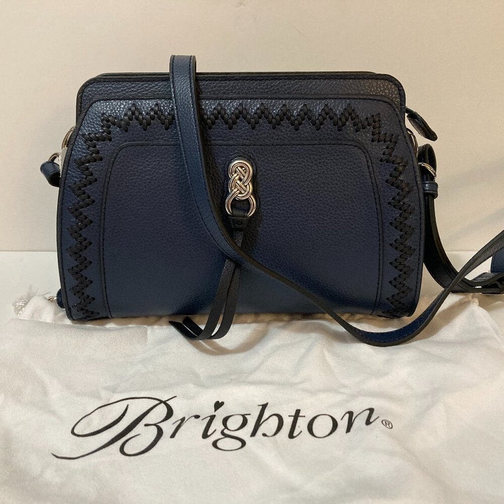 BRIGHTON Georgina Organizer Crossbody Bag Interlock French Blue Leather H4305F